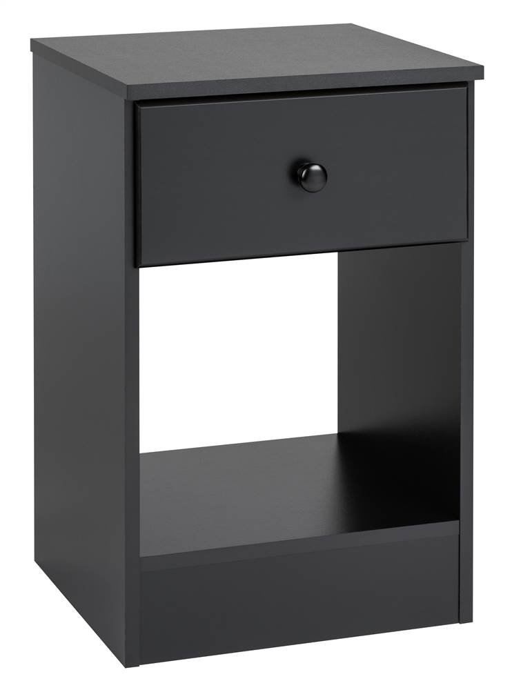 Astrid Black Tall Nightstand with Open Shelf and Solid Wood Knob