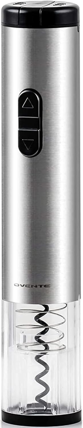 OVENTE Electric Stainless Steel Wine Bottle Opener, Foil Cutter, Perfect for Travel, Silver WO1381S