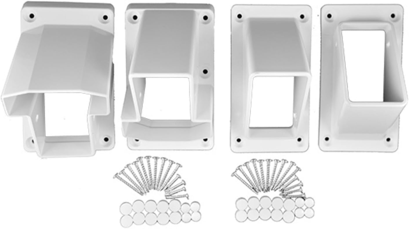 Weatherables Stair Vinyl Railing Brackets – Porch and Deck Railing Bracket Set for Stairs, Top & Bottom Classic Brackets for Yorkshire and Bolton Vinyl Railing Kit (White)