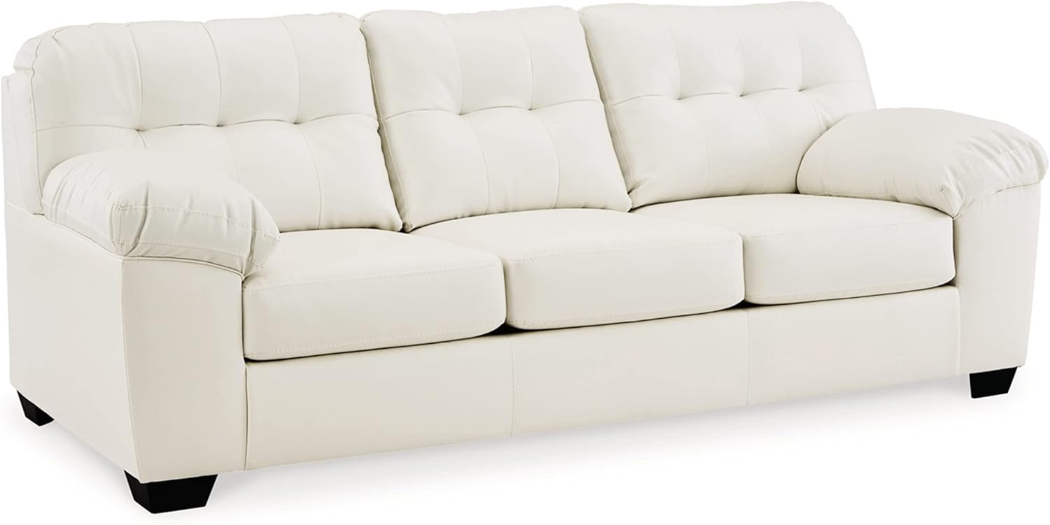 Contemporary White Faux Leather Tufted Queen Sleeper Sofa