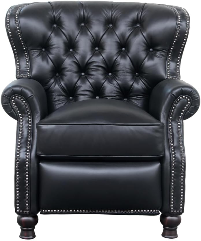 Presidential Black Leather Handcrafted Recliner with Wood Accents