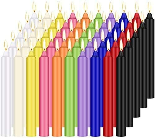 YIIA 100 pcs Unscented Assorted Colors Mini Taper Candle | 4" Tall x 1/2" Diameter | Great for Casting Chimes, Rituals, Spells, Wax Play & More