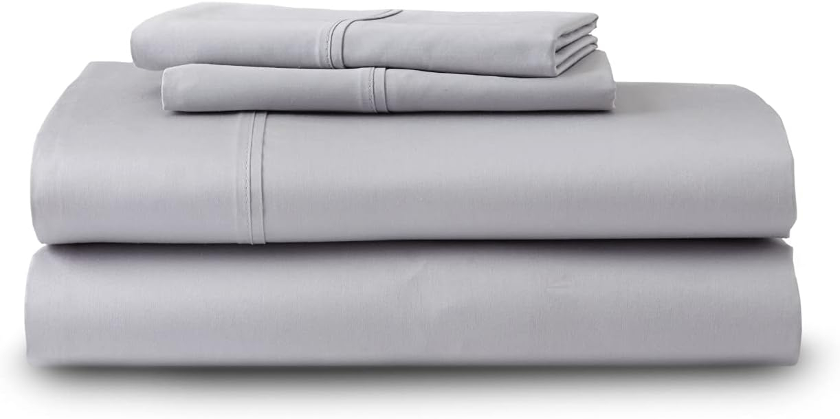 GhostBed Supima Cotton and Tencel Deep Pockets Luxury Sheet Set – Wrinkle Resistant and Cooling Queen, Gray