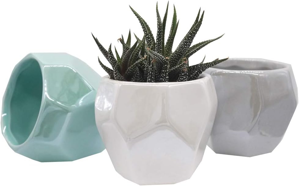 Admired By Nature Set of 3 Modern Ceramic Flower Pot Planters for Houseplants - Indoor Small Pots for Succulents and Fake Plants