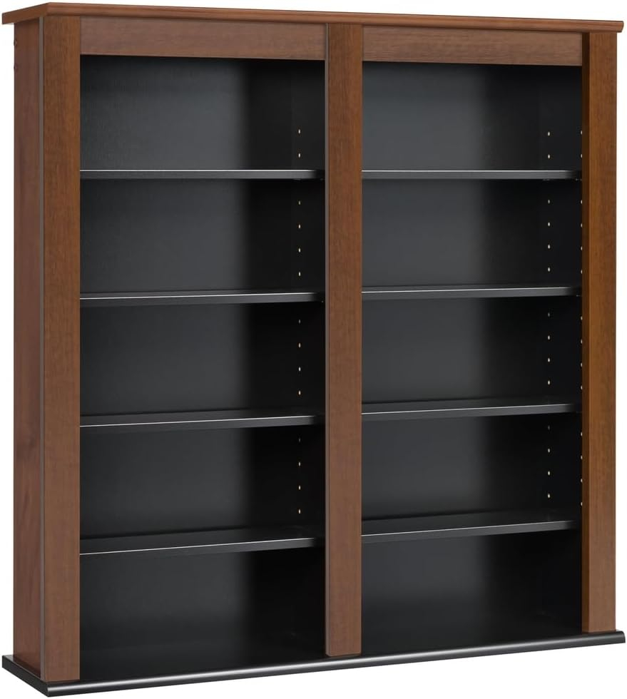 Prepac Double Floating Media Wall Storage in Cherry and Black