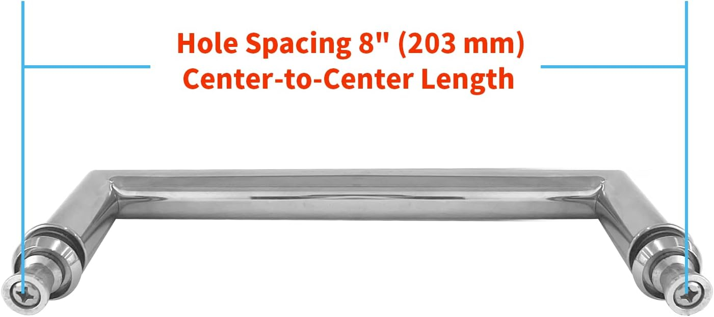 CKB 8" Shower Door Handle, Stainless Steel Shower Door Pull Compatible with 1/3" to 1/2" Glass Thickness, Back to Back Glass Door Handle with Polished Steel