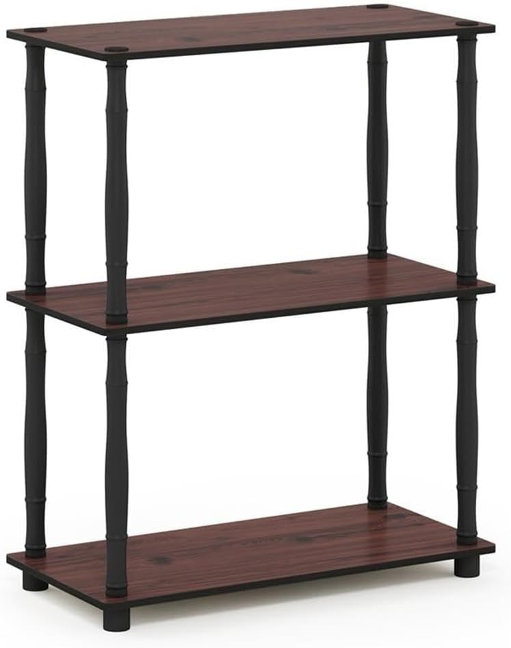 Furinno Durable 23.6"W x 11.6"D x 29.5"H 3-Shelf Freestanding Shelving Unit, Dark Cherry and Black