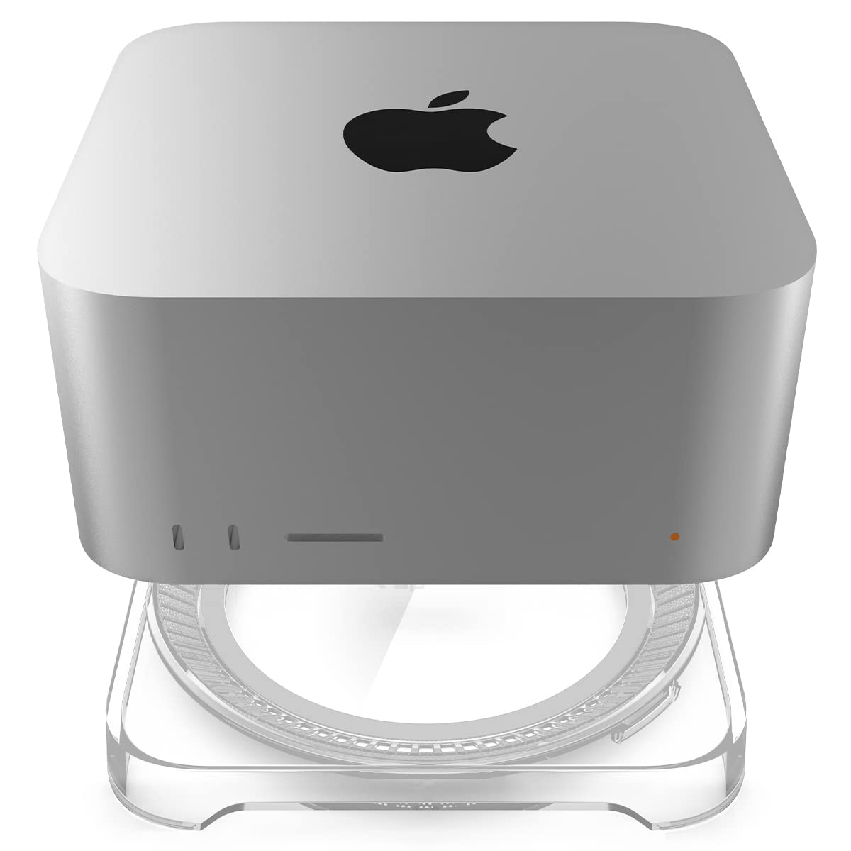 Spigen Mac Studio Stand with Built in Air Filter Designed for M4/M2/M1 Max, M3/M2/M1 Ultra Desktop Mount PVC Dust Prevention Ventilation - Crystal Clear