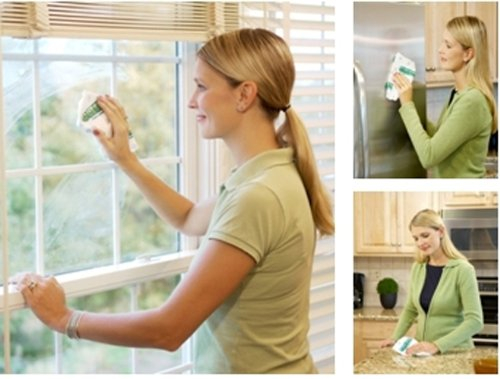 GLEEN White and Green Reusable Cleaning Cloth, 16" x 16", 5 Pack