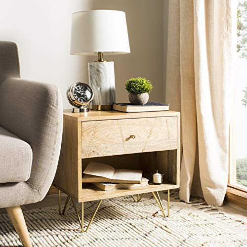 SAFAVIEH Marigold Mid-Century 1 Drawer Nightstand, Natural