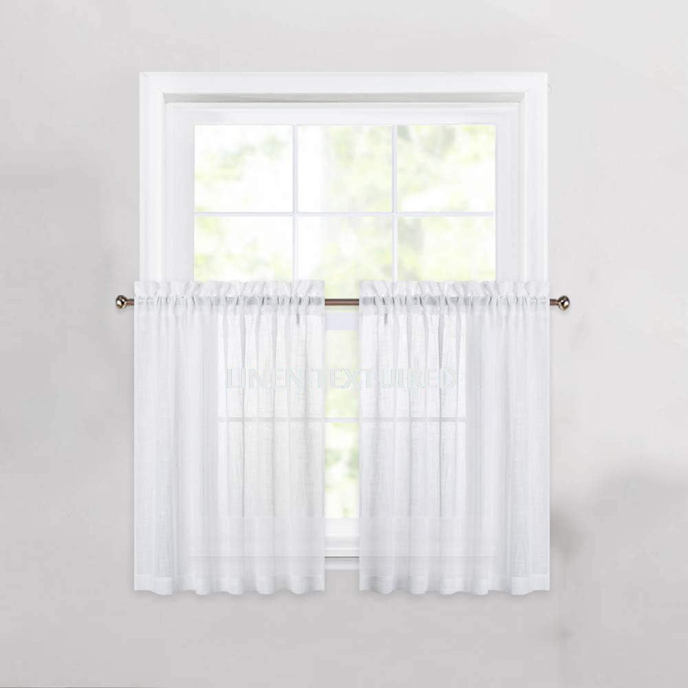 Cozynight White Sheer Tier Curtains 24 inch Length Linen Curtain Sheer Curtain Transparent Half Window Curtains Kitchen Tiers Bathroom Small Curtains Cafe Curtains Light Filtering Rod Pocket 2 Panels