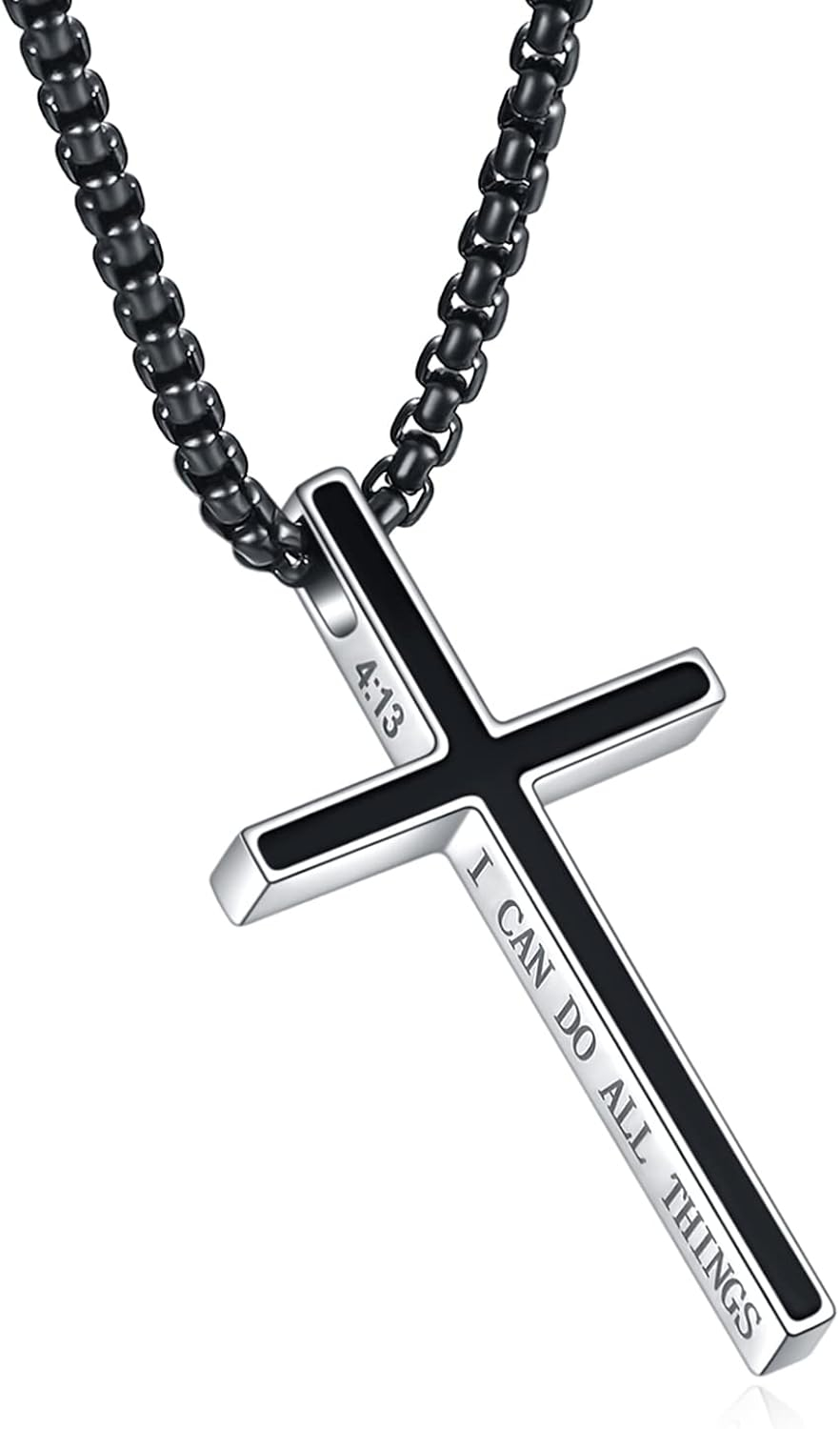 Philippians 4:13 Cross Pendant Necklace, I CAN DO ALL THINGS Bible Verse Stainless Steel Necklace Confirmation Jewelry Gifts