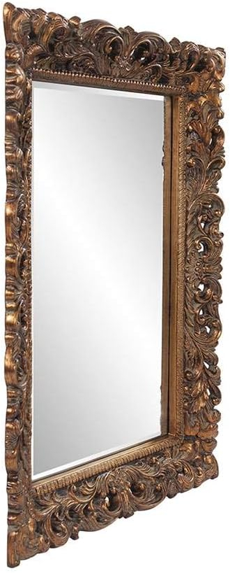 Howard Elliott Barcelona Hanging Rectangular Framed Wall Mirror, Antique Gold Resin, Traditional Designer Mirror for Home, Living Room or Bedroom, 23 x 35 Inch