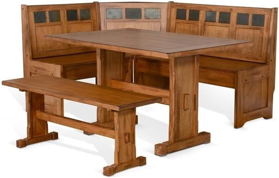 Pemberly Row 4-pieces Corner Dining Set/Breakfast Nook in Oak with Storage Space