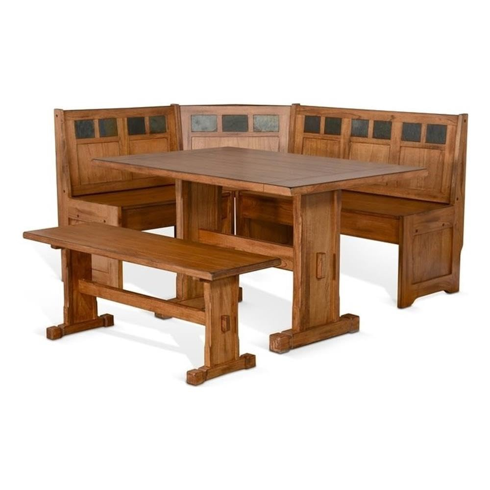 Pemberly Row 4-pieces Corner Dining Set/Breakfast Nook in Oak with Storage Space