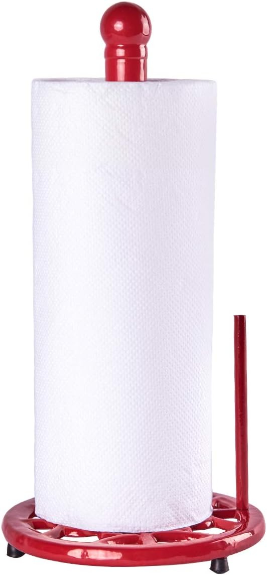 JOGREFUL Paper Towel Holder Stand, Cast Iron Kitchen Paper Towel Countertop Vintage Stand with Weighted-Base, Bathroom Organization for Family Standard Large Size Roll Paper, Mistletoe Base, Red
