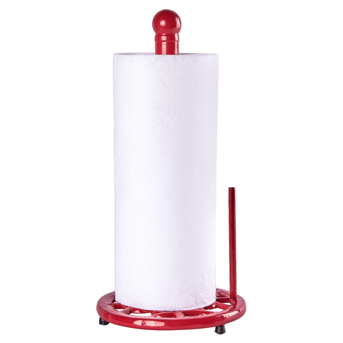 JOGREFUL Paper Towel Holder Stand, Cast Iron Kitchen Paper Towel Countertop Vintage Stand with Weighted-Base, Bathroom Organization for Family Standard Large Size Roll Paper, Mistletoe Base, Red