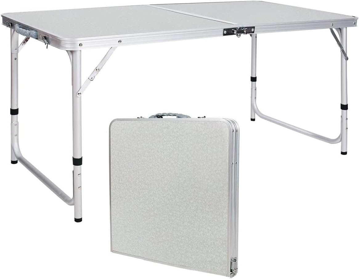 REDCAMP Aluminum Frame Camping Table 4 Foot, Portable Folding Table Adjustable Height Lightweight for Picnic Beach Outdoor Indoor,48 x 24 inches