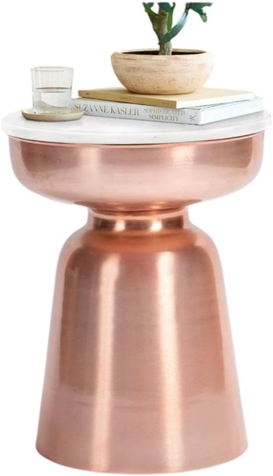 Finch Adler Metal Accent Side Table 16 Hourglass Shape Ivory White Rose Gold