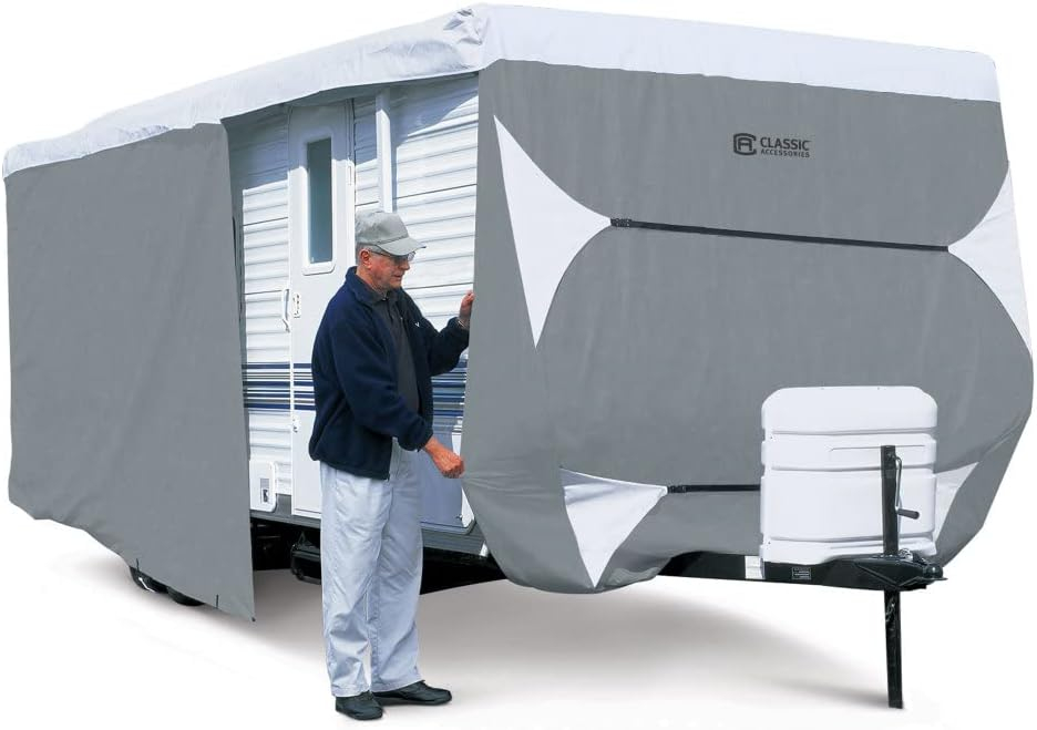 PolyPRO III Gray and White Travel Trailer Cover with UV Protection