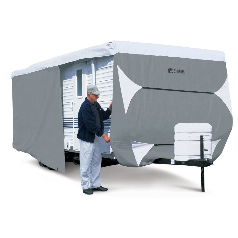 PolyPRO III Gray and White Travel Trailer Cover with UV Protection