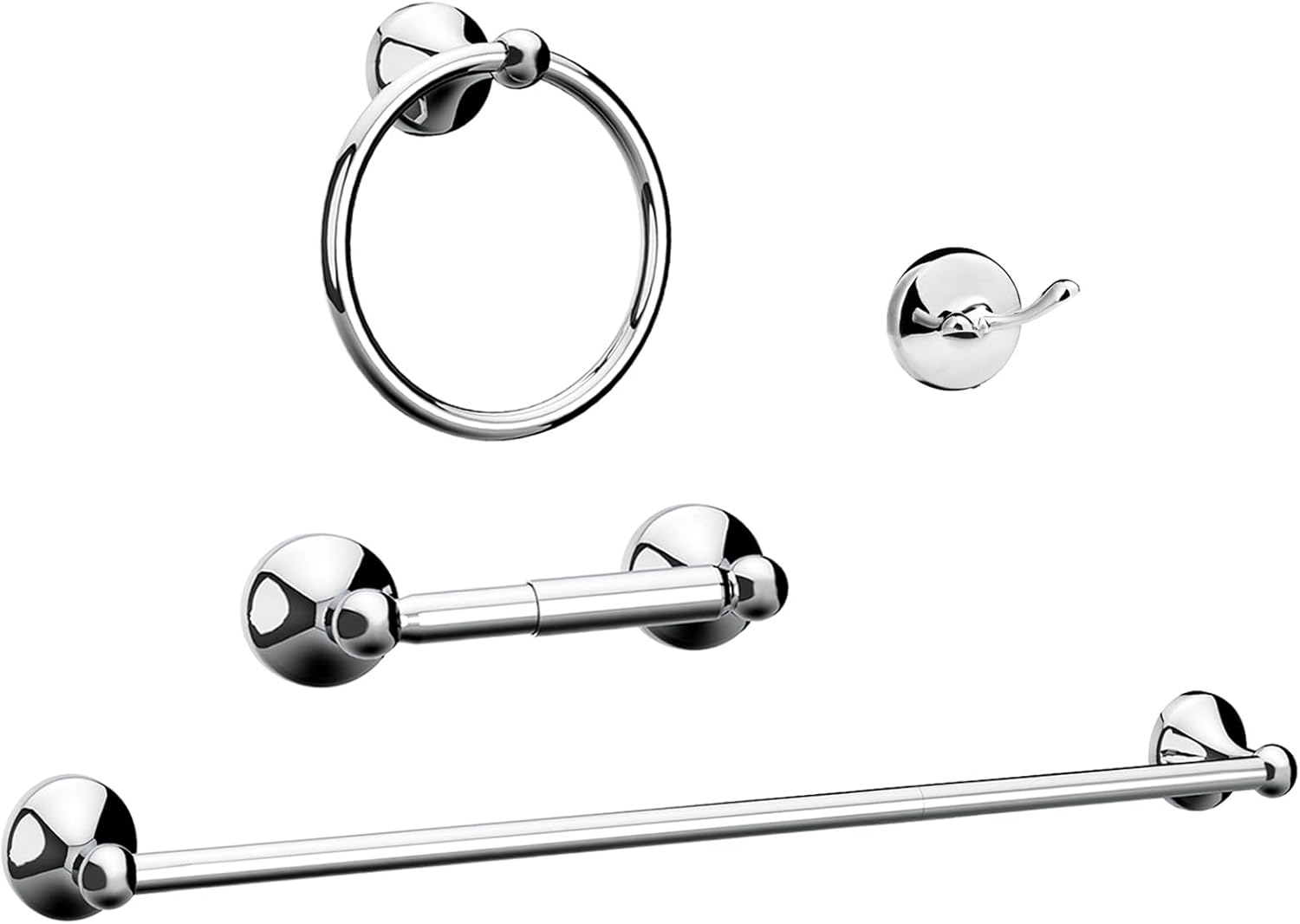 4-Piece Bathroom Hardware Accessory Set With 24" Towel Bar (Chrome Finish)