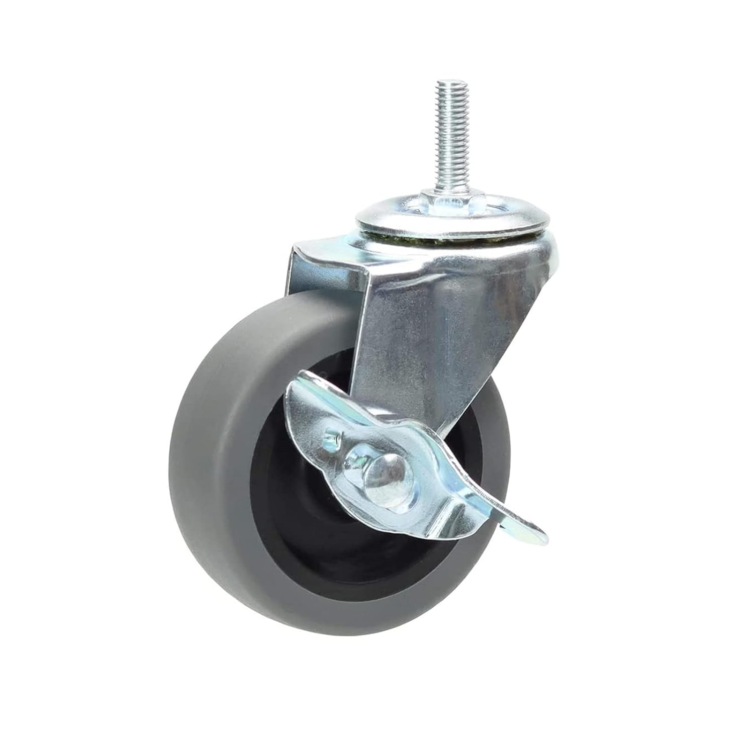 3 Inch Swivel Stem Caster Wheels with Brake Set of 4, M8-1.25 Threaded Stem Industrial Rubber Casters, Replacement for Furniture and Workbench……