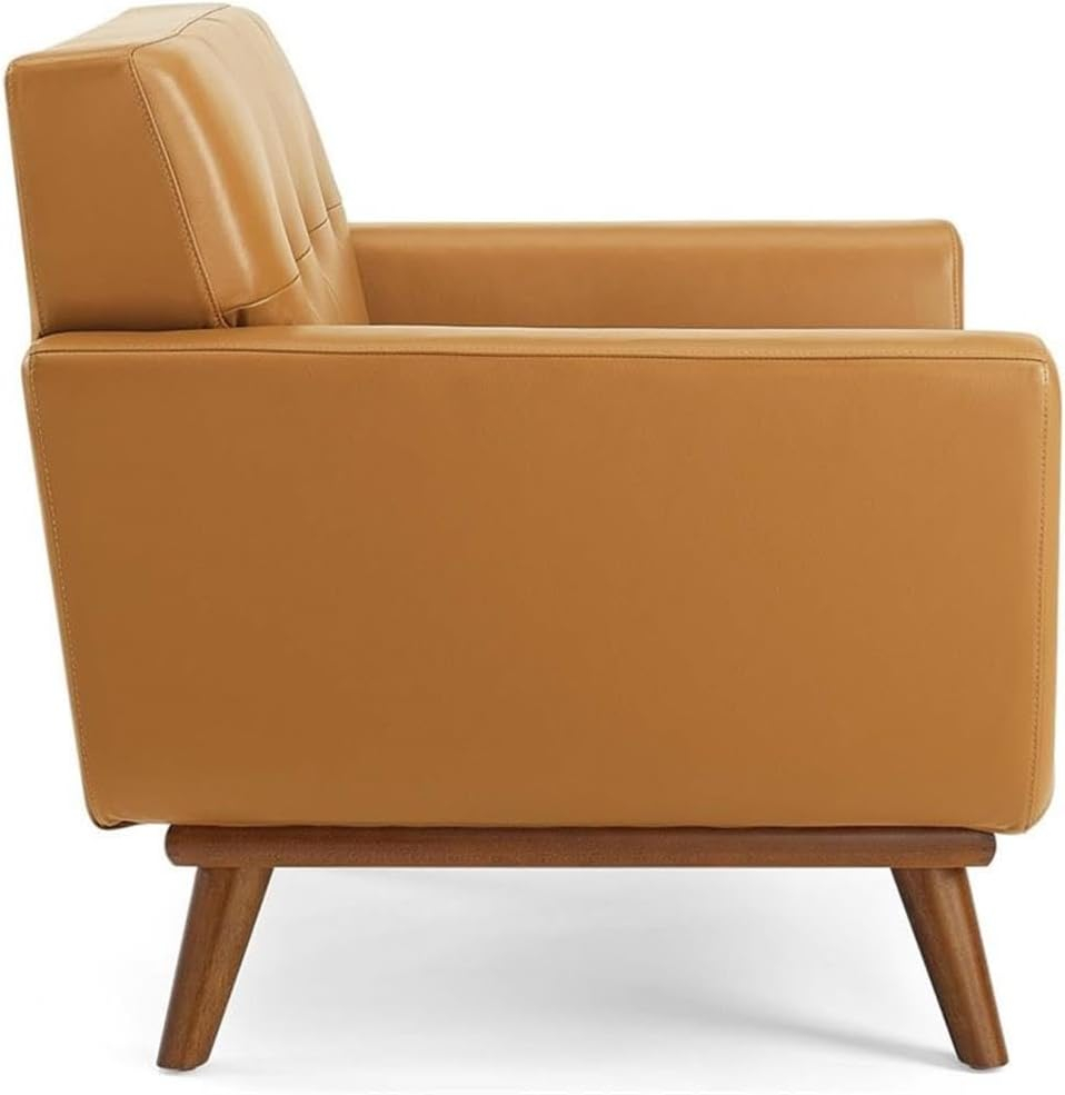 Modway Engage Top-Grain Leather Living Room Accent Armchair in Tan