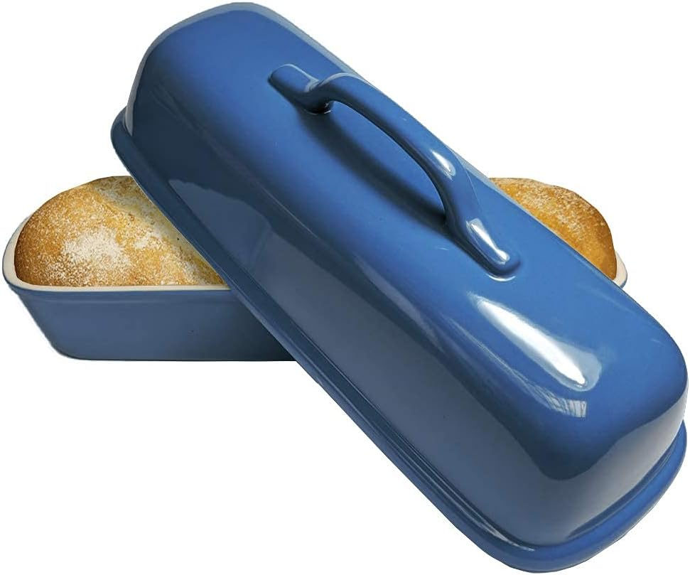 Sassafras Superstone® Covered Bread Baker with Lid - Bisque Glazed Exterior and Unglazed Interior Stoneware Bakeware - Bakes an Artisan Italian Bread with Crusty Crust and a Light Crumb