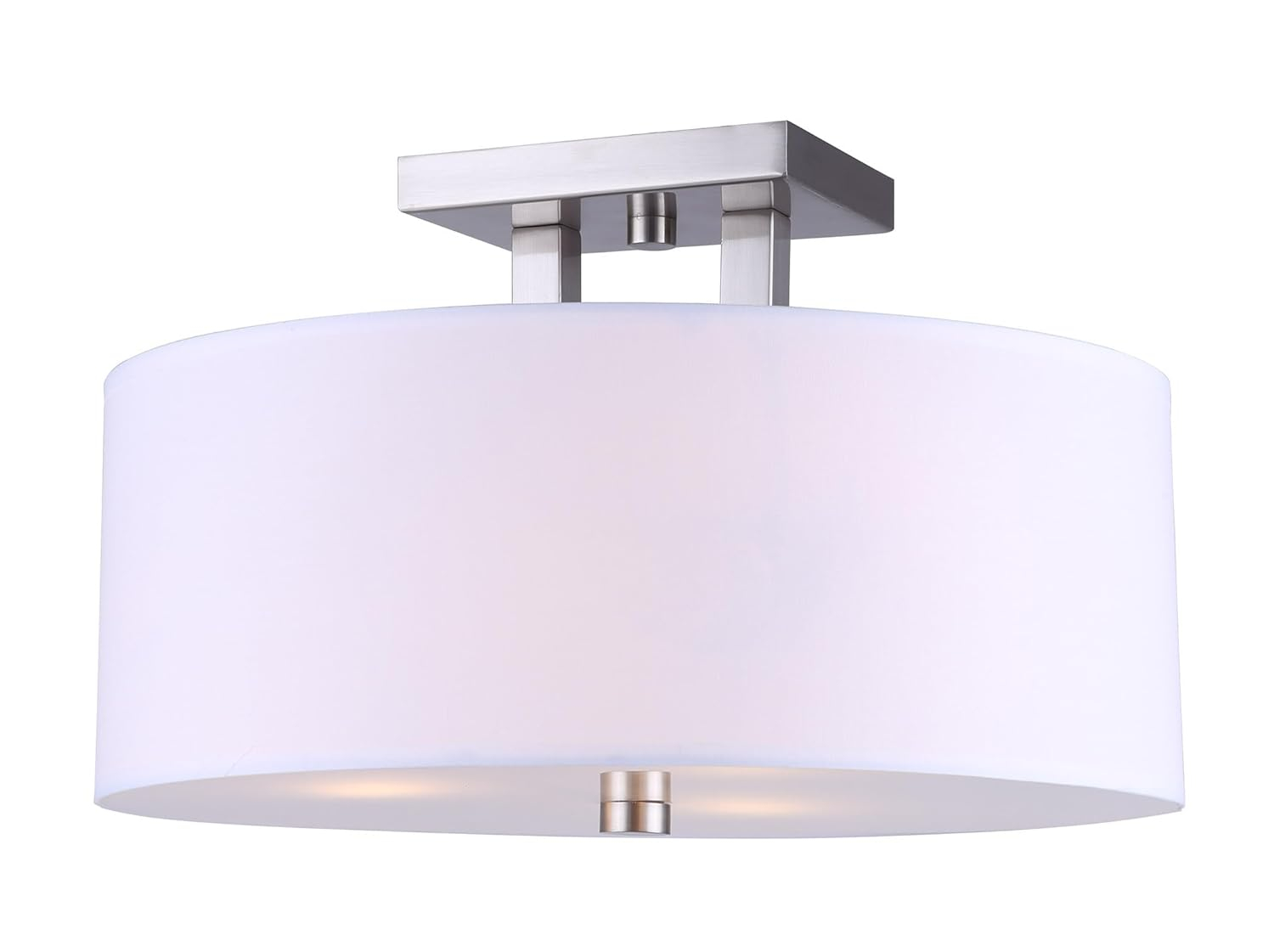 Canarm River 3-Light Semi-Flush Mount Ceiling Light – Brushed Nickel Finish with White Fabric Shade, Modern Transitional Fixture for Bedroom, Hallway, or Entryway