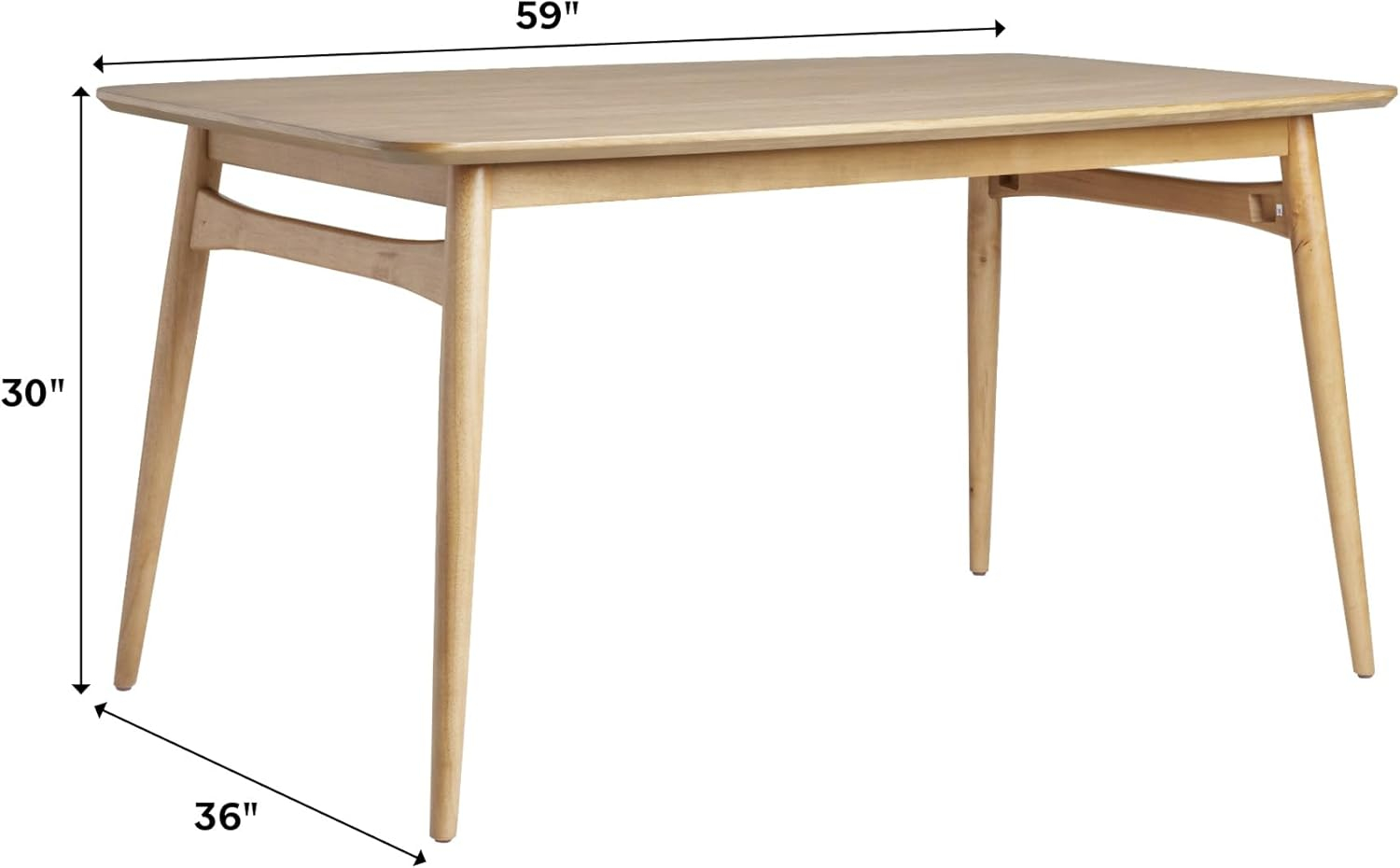 Walker Edison 59" Mid-Century Tapered Leg Dining Table, English Ash