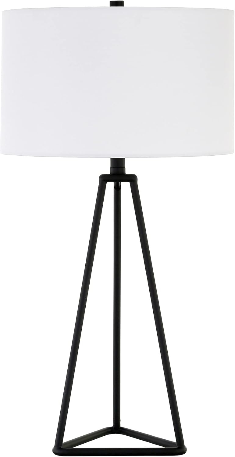 Evelyn&Zoe Gio 26.13" Tall Table Lamp with Fabric Shade in Brushed Nickel/White