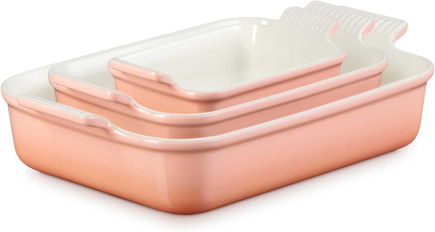 Le Creuset Stoneware Heritage Set 3 Rectangular Dishes, Peche