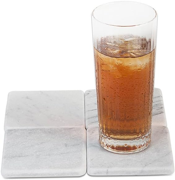 Elegant White Marble Coasters Set of 4 – Absorbent Square Coasters for Drinks – Perfect Home Decor and Table Decor – Coaster with Cork Bottom for Desk or Table - Size 4" x 4"