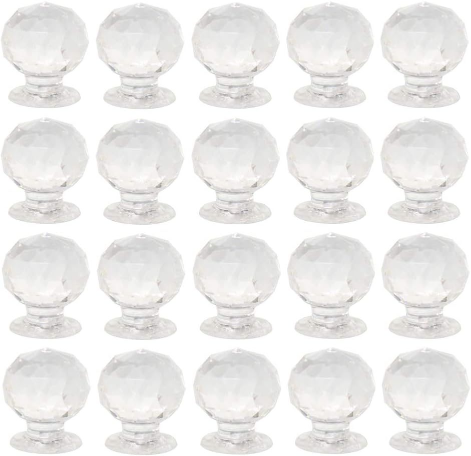 20 Pcs 19mm Crystal Dresser Knobs,Diamond Shape Cabinet Knobs Small Drawer Pulls,for Drawer Dresser Kitchen Cabinets Wardrobe Bathroom Cabinet Desk (Clear)