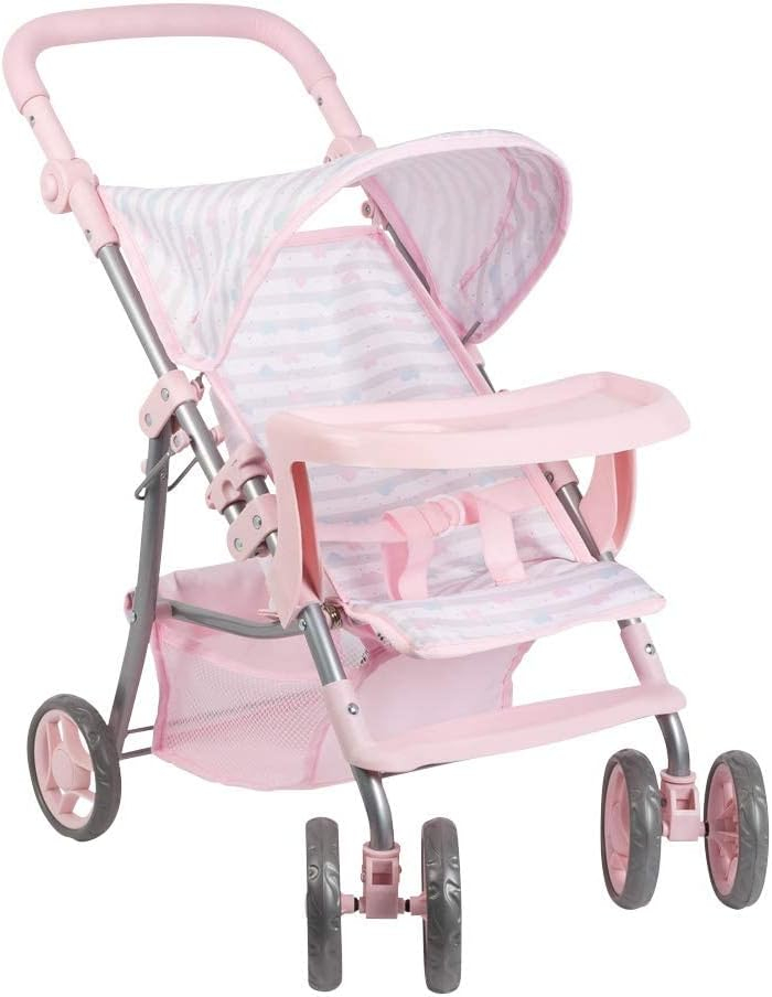 Adora Baby Doll Stroller, Snack N Go Collection with Adjustable Sun Cover and Doll Accessory Storage, Birthday Gift For Ages 3+ - Pastel Pink Heart