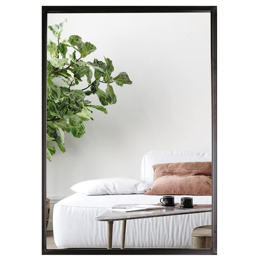 Mirrorize Large Wall Mounted Mirror, Full Body Rectangle Metal Frame Black Mirror, Bathroom Vanity Mirror for Wall, 35"X24"