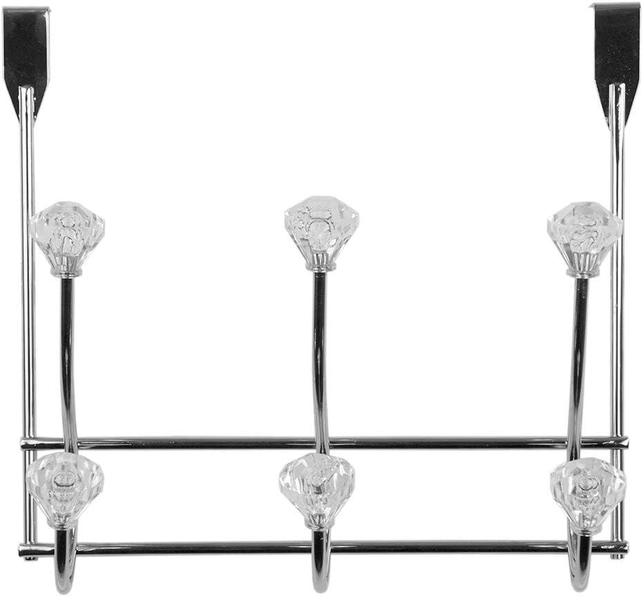 Home Basics Chrome Plated Steel 3 Hook over The Door Hanging Rack, Crystals