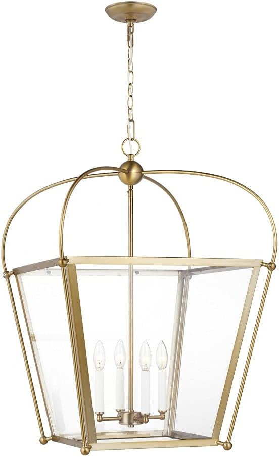 Charleston Medium 4-Light Satin Brass Shaded Hanging Pendant Light
