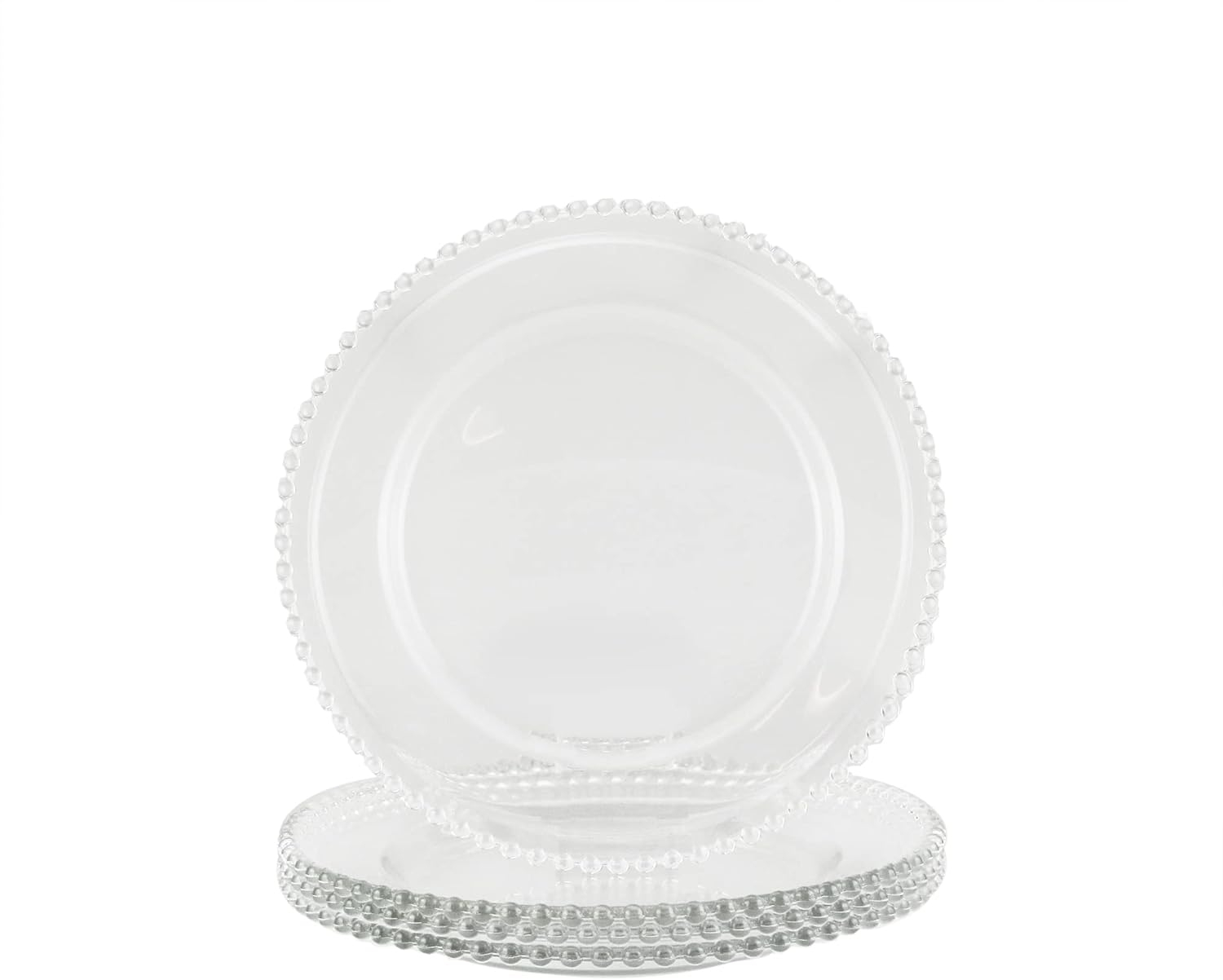 Charge it by Jay Beaded Rim Charger Plate 13” Decorative Glass Service Plate for Home, Professional Dining, Perfect for Upscale Events, Dinner Parties, Weddings, Banquets, Catering, Set of 4, Clear