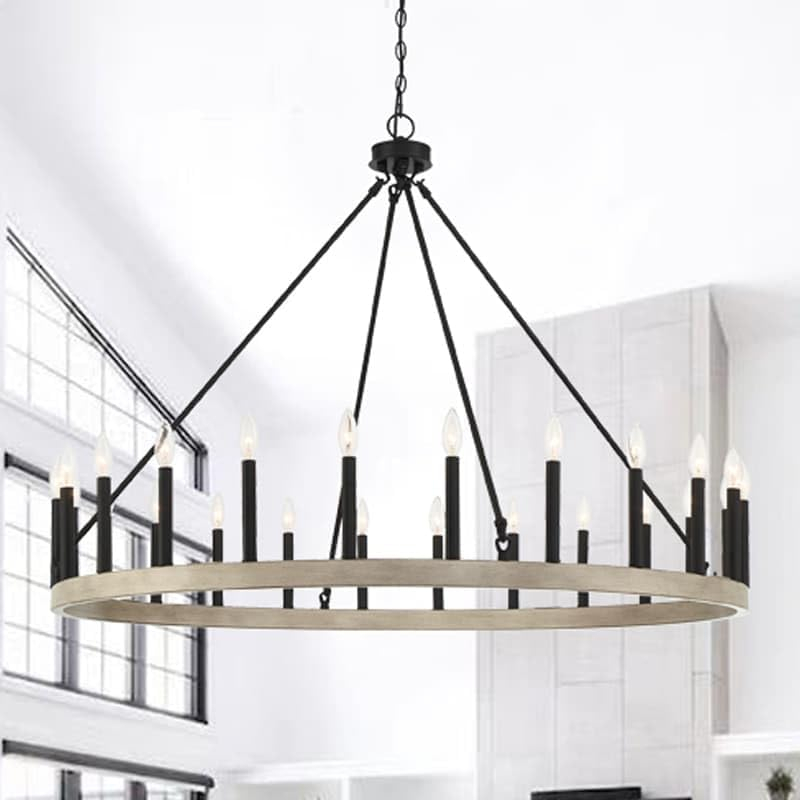 ACROMA  24 Light Modern Farmhouse Wagon Wheel Chandelier-UL Certified Driftwood