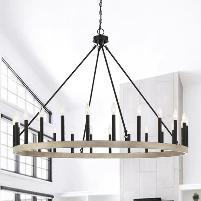 ACROMA  24 Light Modern Farmhouse Wagon Wheel Chandelier-UL Certified Driftwood