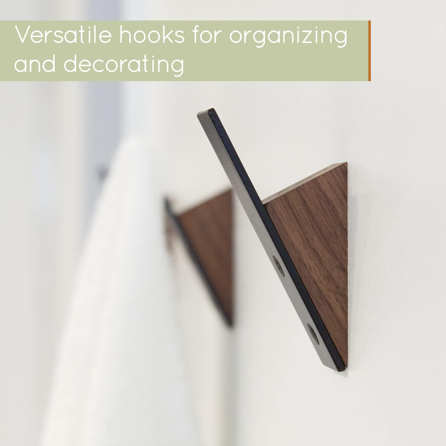 Black Walnut and Metal Wall Coat Hook Rack Set of 3