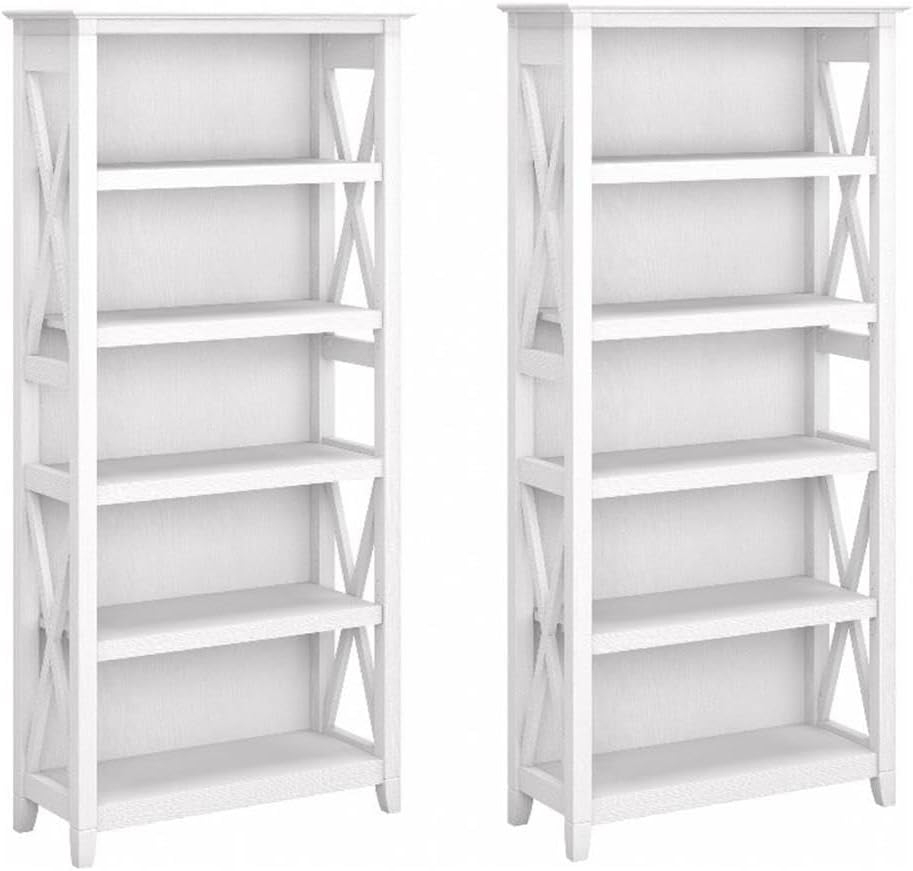 Pure White Oak Adjustable Tall 5 Shelf Bookcase Set