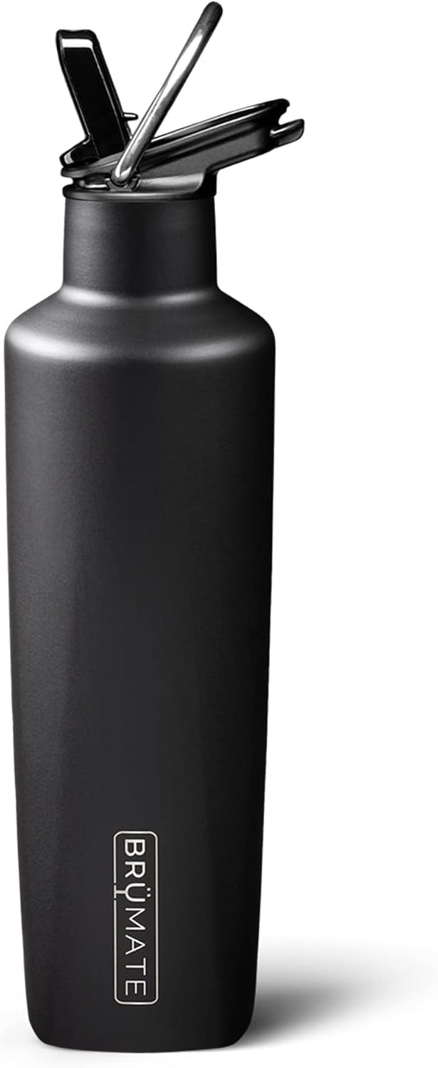 BrüMate ReHydration Mini Kids Water Bottle | 100% Leakproof Insulated Water Bottle for Kids with Straw | Stainless Steel Water Canteen | Perfect Kids Water Bottle for School | 16oz (Matte Black)
