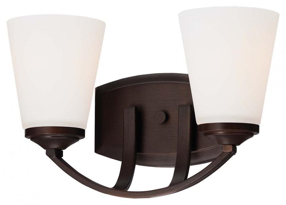 Vintage Bronze 2-Light Vanity with Etched White Glass