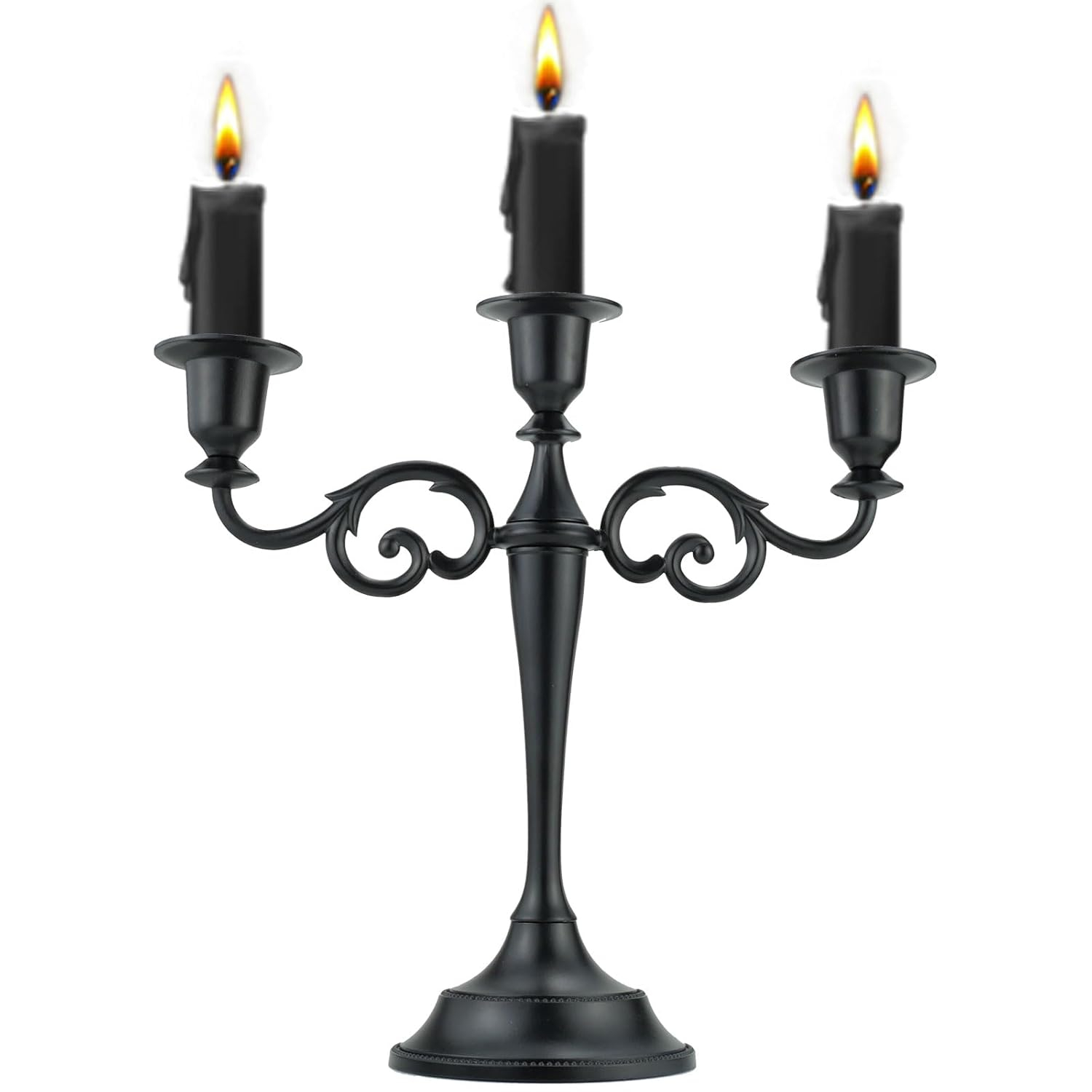 3 Metal Candelabra – Candlesticks Holder for Formal Events, Wedding, Church, Holiday Décor, Halloween – Taper Candle Holder Stand Centerpiece Elegant Decoration Piece for Table,Pure Black