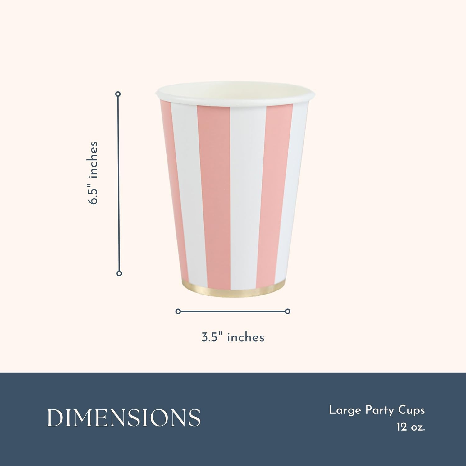 Bonjour Fête Pink Cabana Stripe Paper Party Cups | Disposable Cups for Valentine's Day, Baby Showers, Barbie Parties & Birthday Decorations | Premium 12oz Party Supplies | Pack of 8