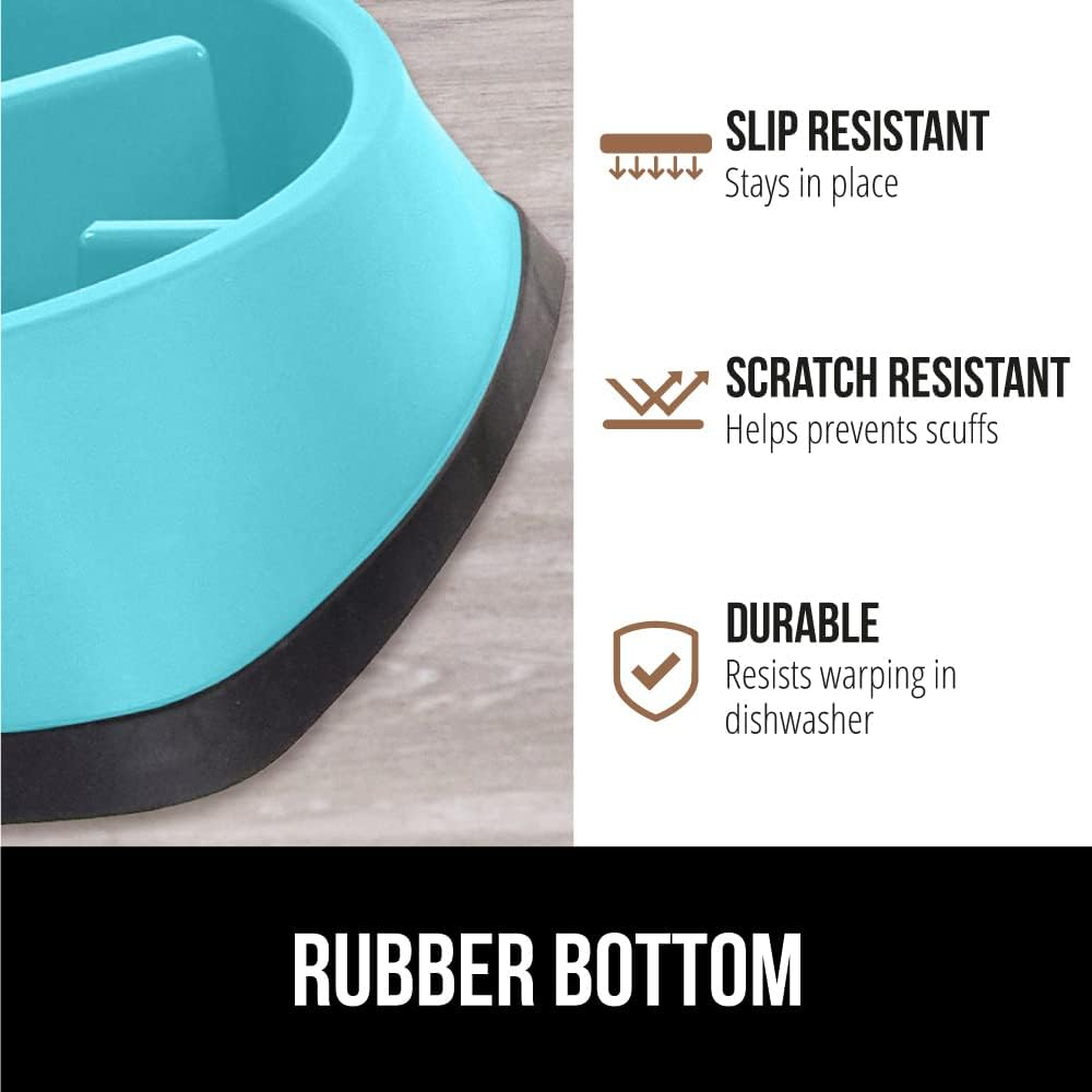 Gorilla Grip Slip Resistant Slow Feeder Dog Bowl,4 Cups,Slows Down Pets Eating,Prevents Overeating,Feed Small&Large Breed Puppy,Puzzle Design,Dogs Pet Bowls for Dry&Wet Food,Turquoise,4 Cup.