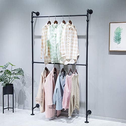 Magula Industrial Pipe Clothing Rack，Moden Commercial Grade Pipe Clothes Racks for Wardrobe, Bedroom and as Walk-in Closet System，Wall Mounted Heavy Duty Steampunk Garment Clothes Rack,Black (Double)